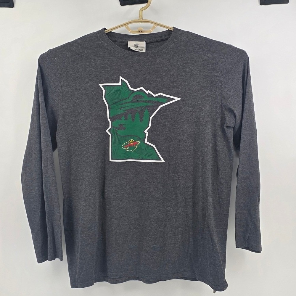 Fanatics Mens Minnesota Wild NHL Long Sleeve T Shirt Size Large Charcoal Gray